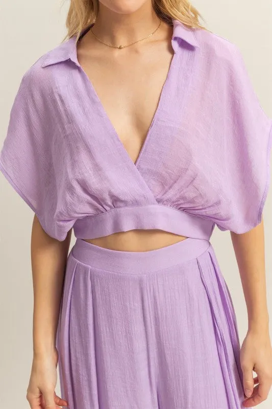 HYFVE Kimono Sleeve Crop Top and Wide Leg Pants Set