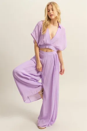 HYFVE Kimono Sleeve Crop Top and Wide Leg Pants Set