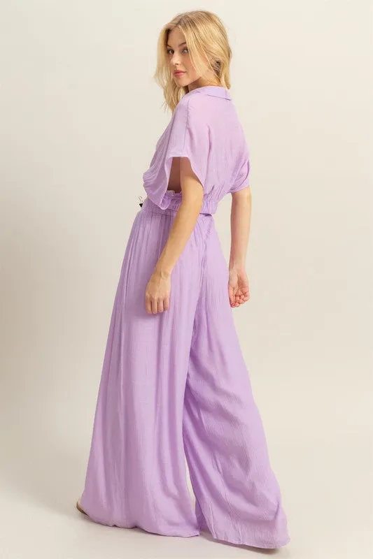 HYFVE Kimono Sleeve Crop Top and Wide Leg Pants Set