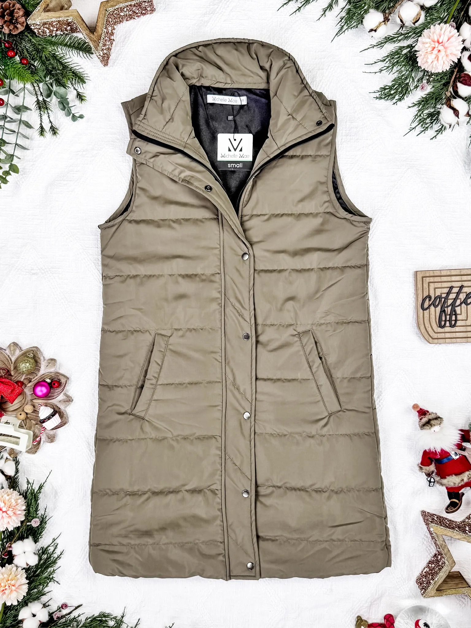 IN STOCK Harlow Long Vest - Olive FINAL SALE