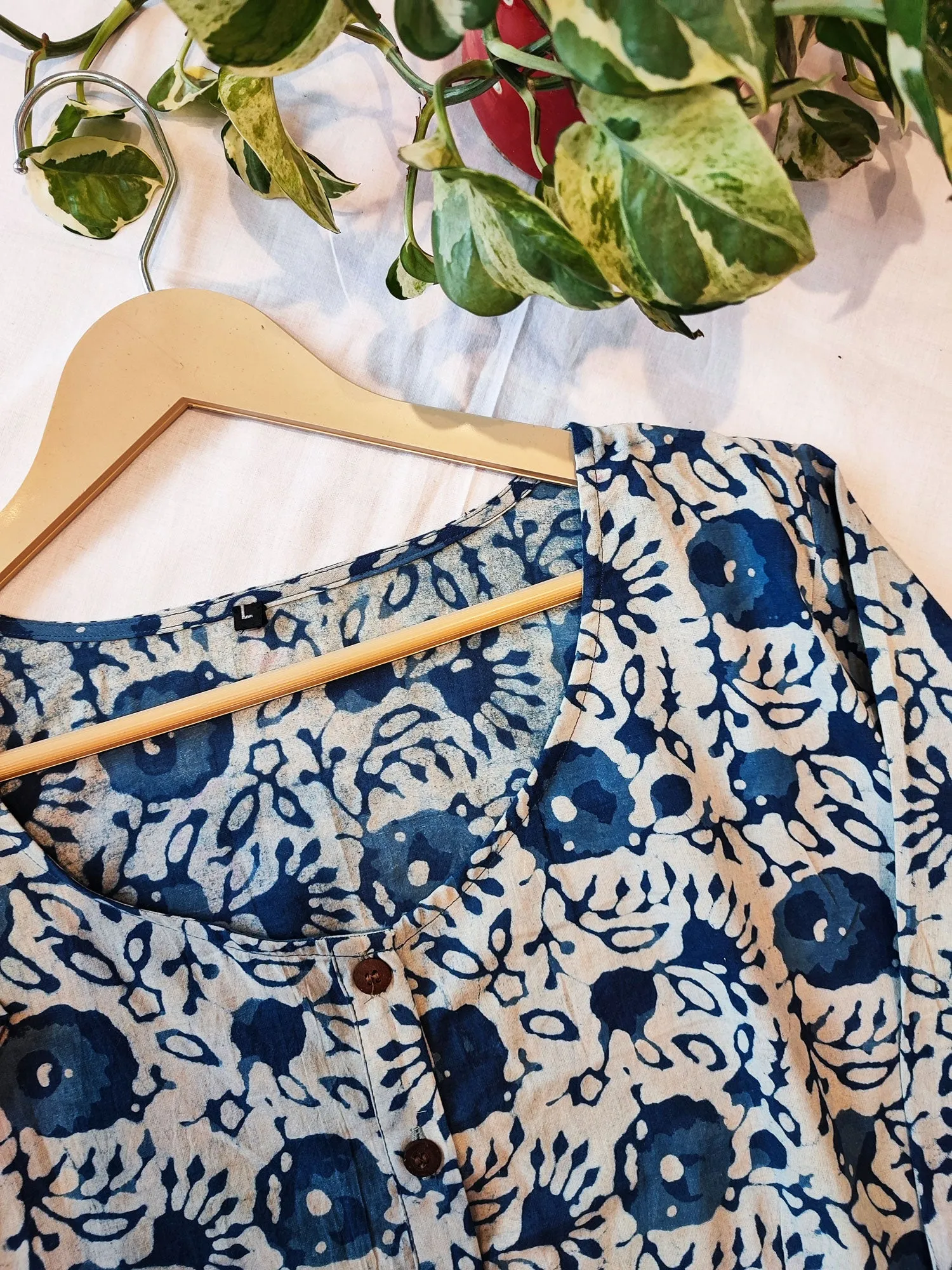 Indigo & White Cotton Handblock Printed Contemporary Blouse/ Crop Top