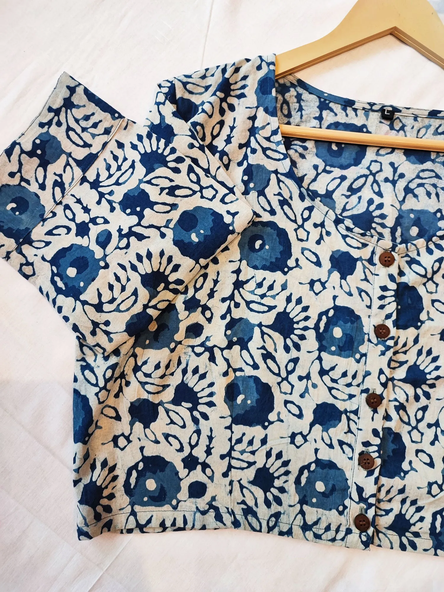Indigo & White Cotton Handblock Printed Contemporary Blouse/ Crop Top