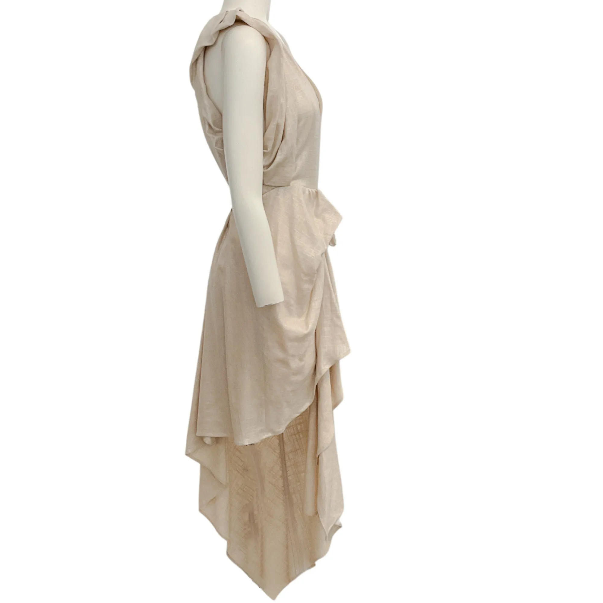 Iro Ecru / Gold Lame Linen Cloven Asymmetrical Hem Dress