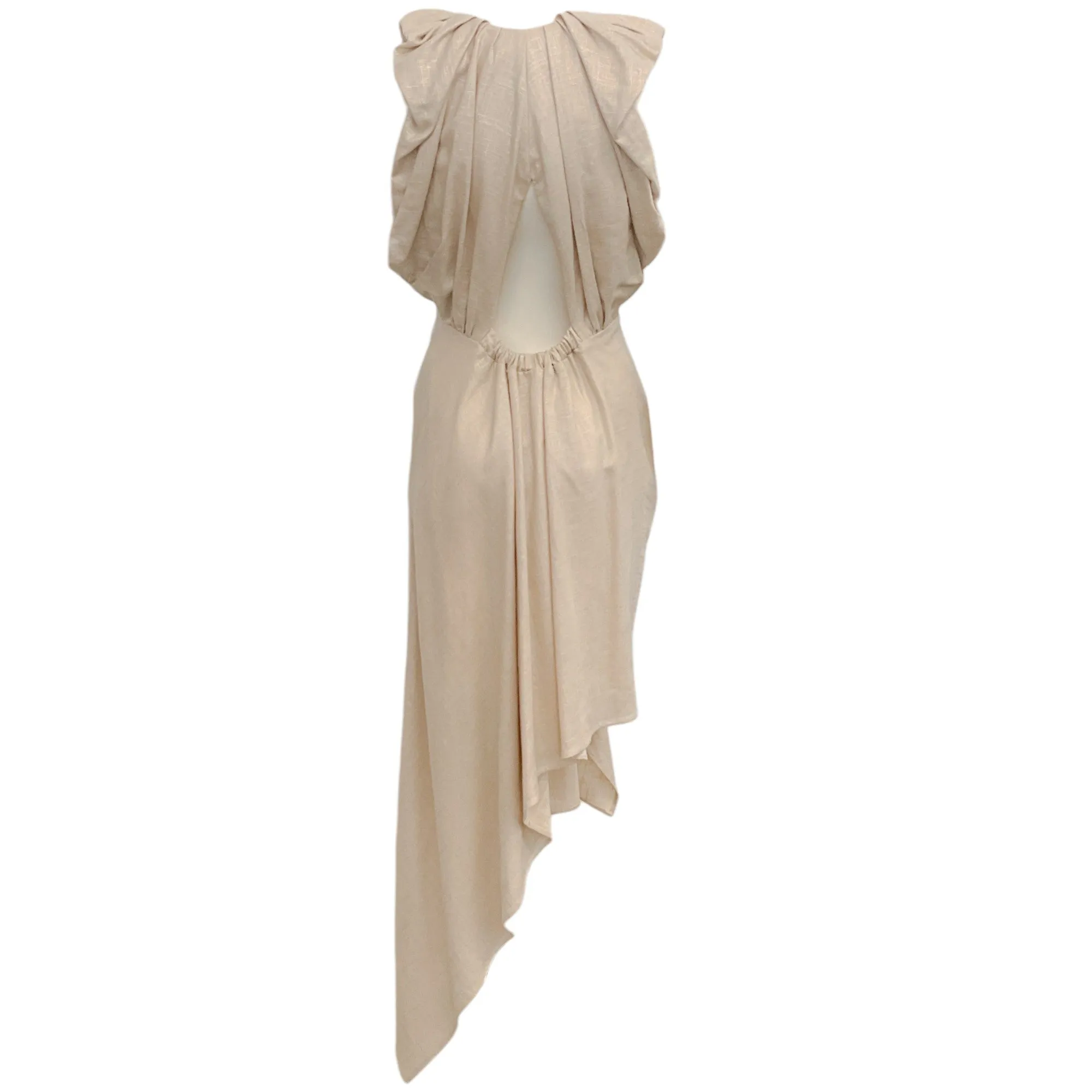 Iro Ecru / Gold Lame Linen Cloven Asymmetrical Hem Dress