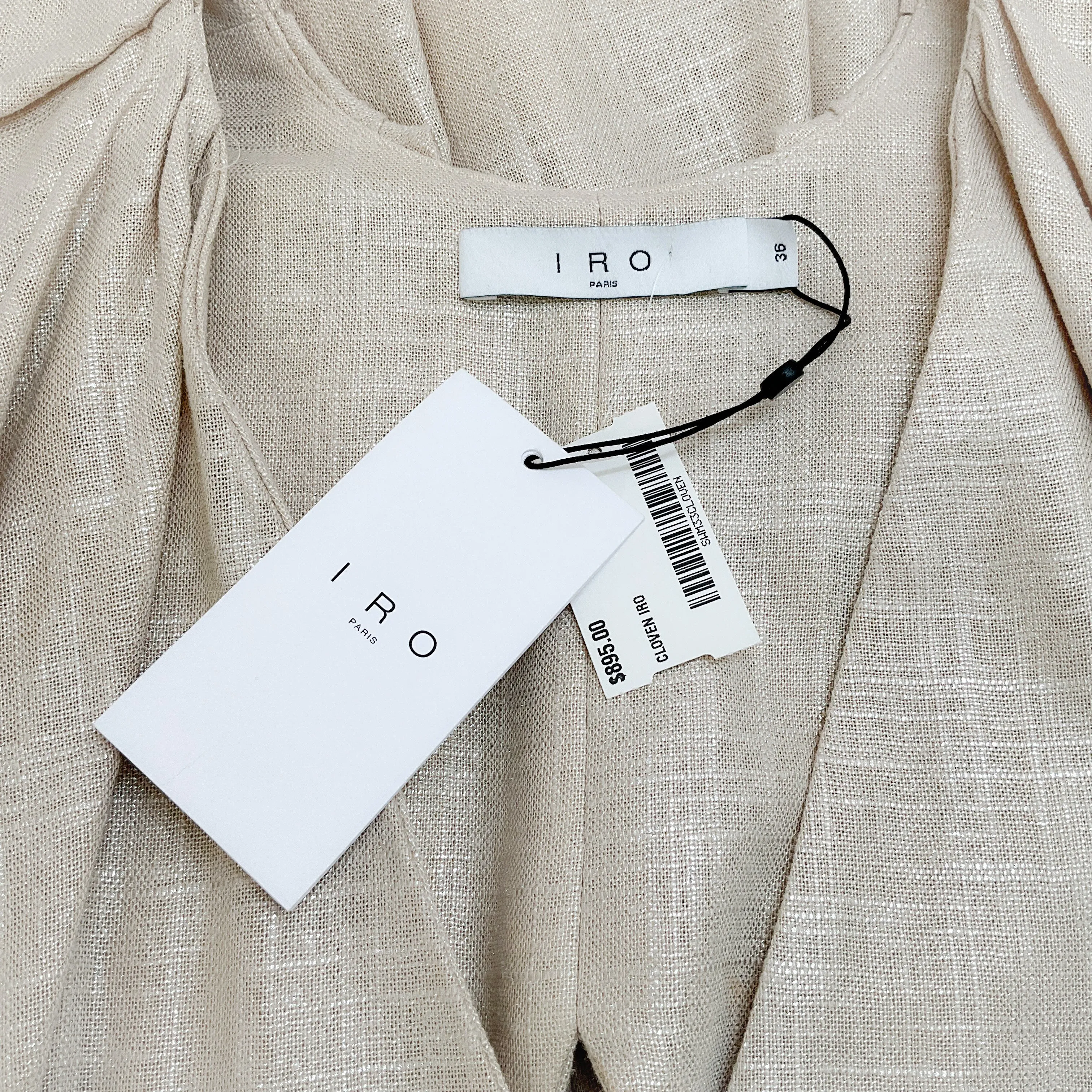 Iro Ecru / Gold Lame Linen Cloven Asymmetrical Hem Dress