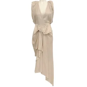 Iro Ecru / Gold Lame Linen Cloven Asymmetrical Hem Dress