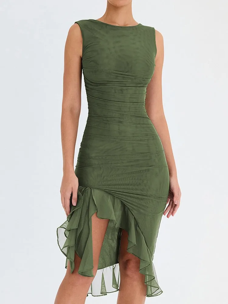 Isabella Elegant Ruffle Midi Dress