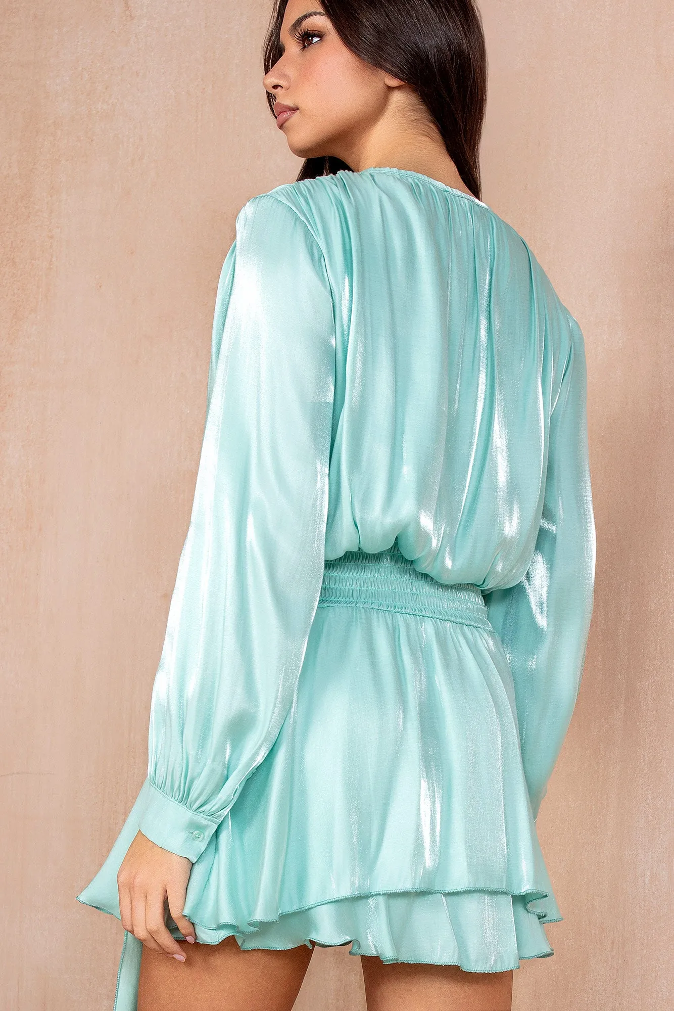 Jess Mint Shimmer Drape Dress