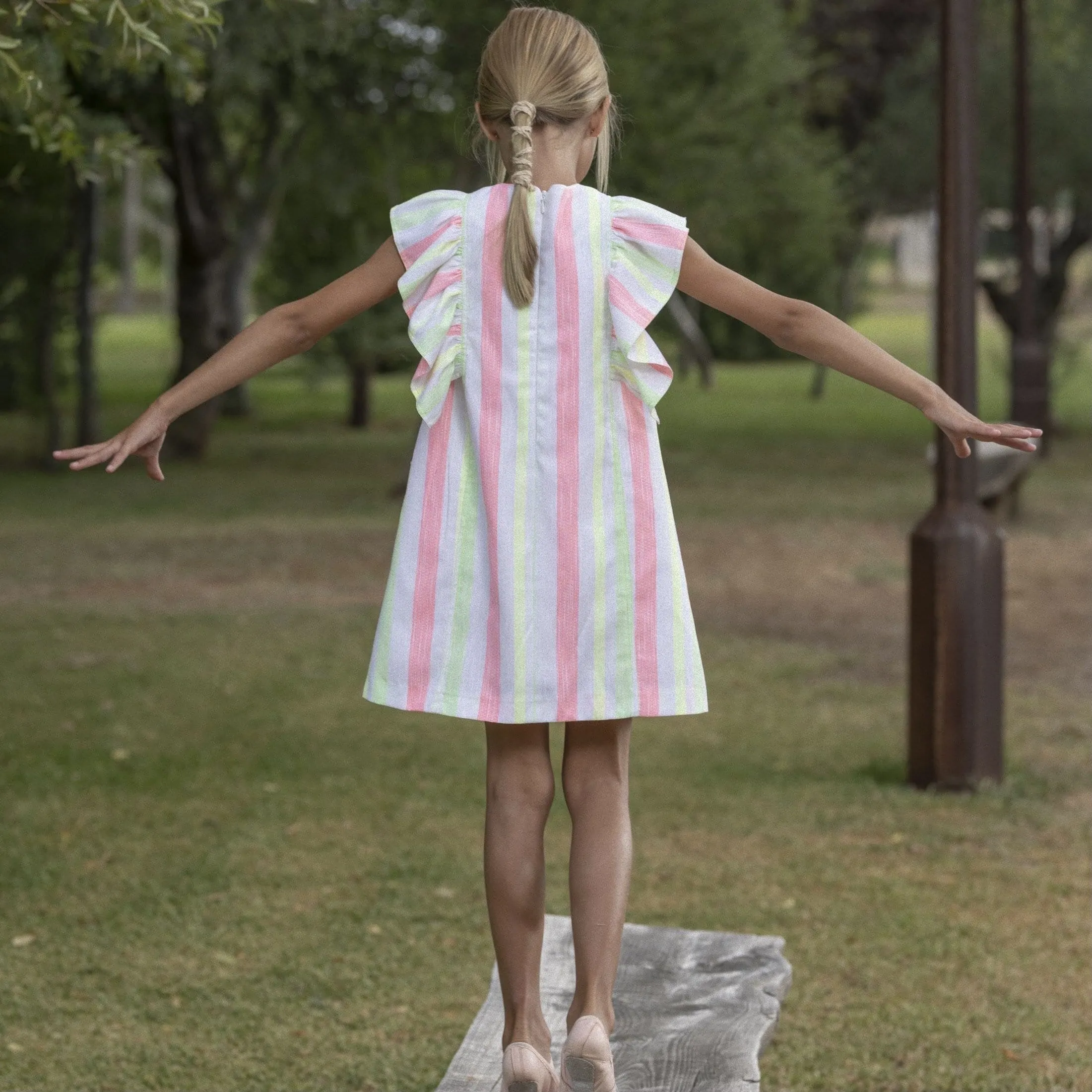 JOSE VARON - Neon Stripe A Line Dress