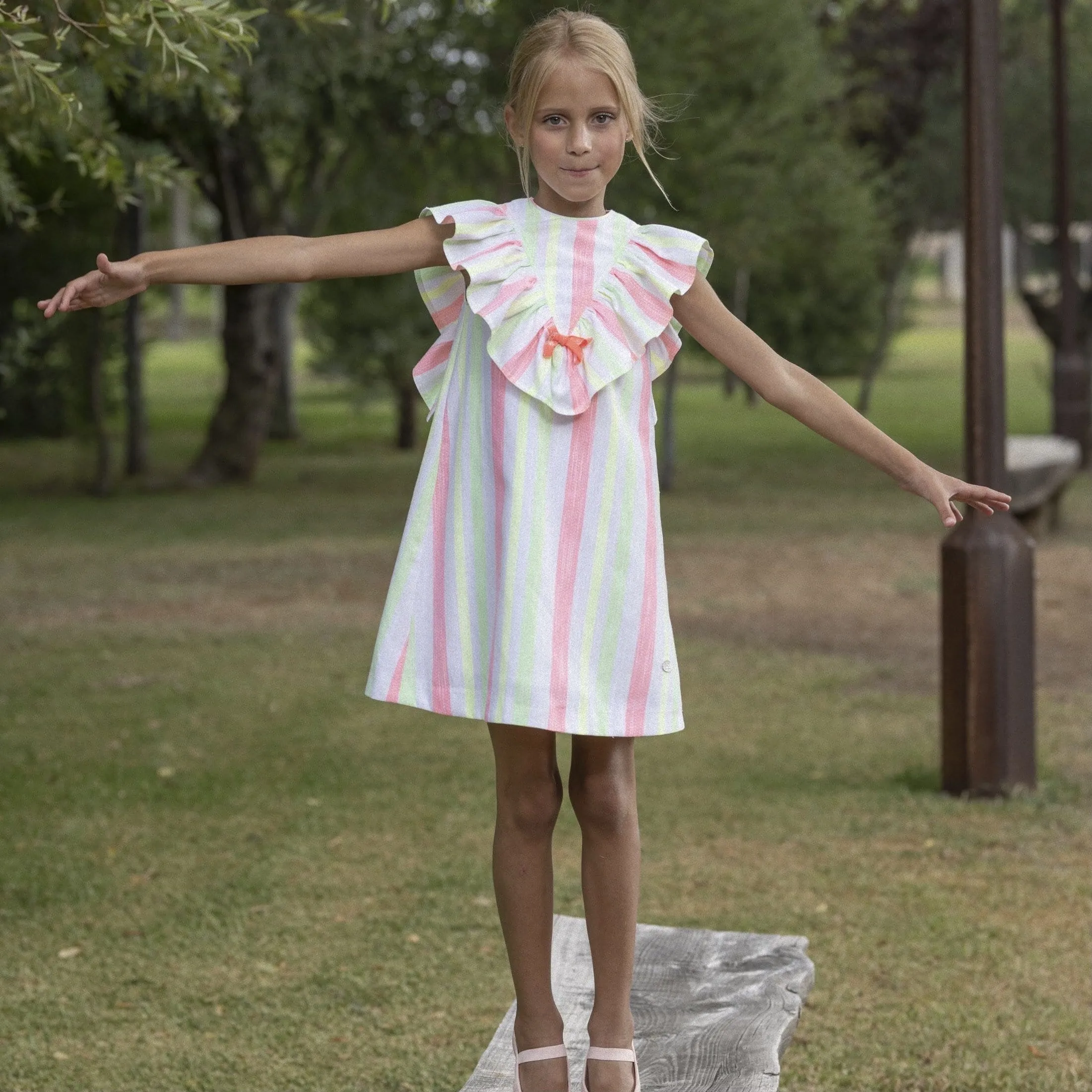 JOSE VARON - Neon Stripe A Line Dress