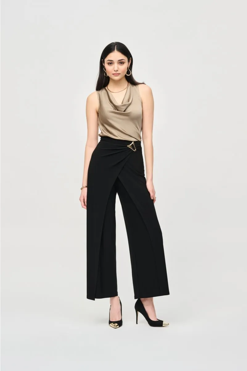 Joseph Ribkoff Black Wide-Leg Faux Wrap Trouser Pants 243028