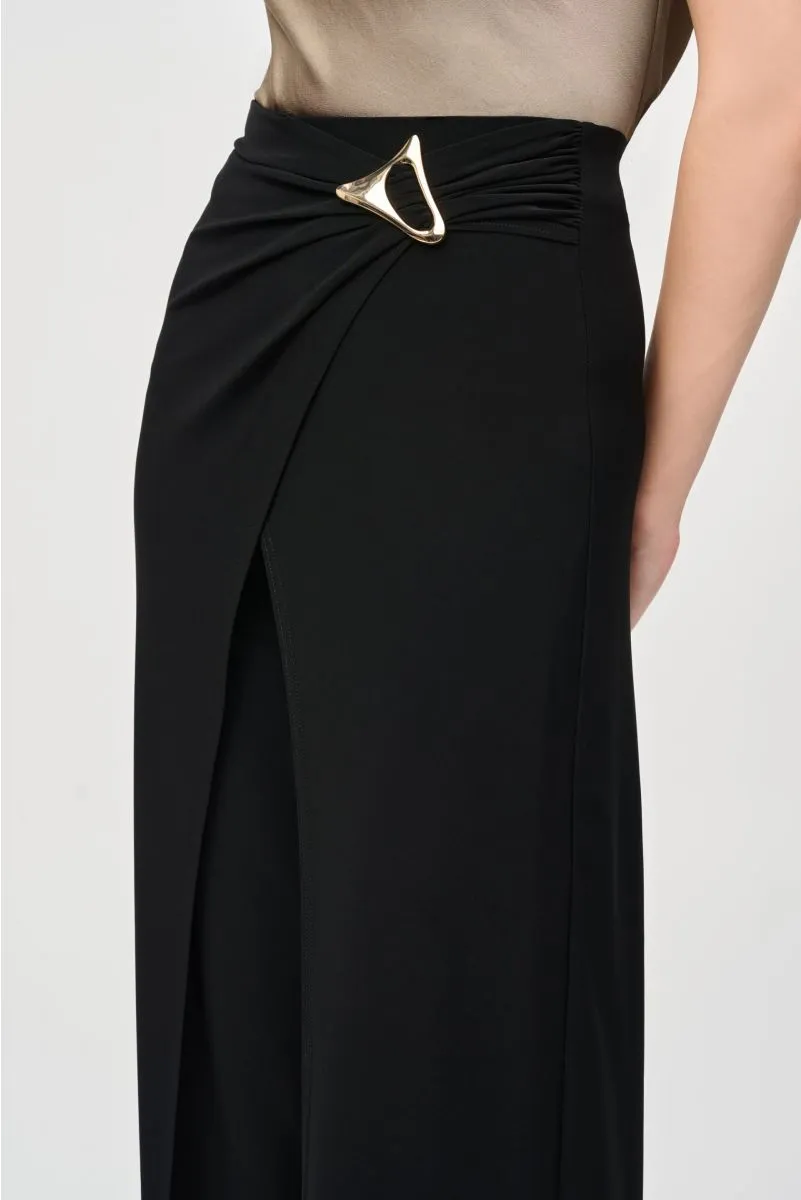 Joseph Ribkoff Black Wide-Leg Faux Wrap Trouser Pants 243028