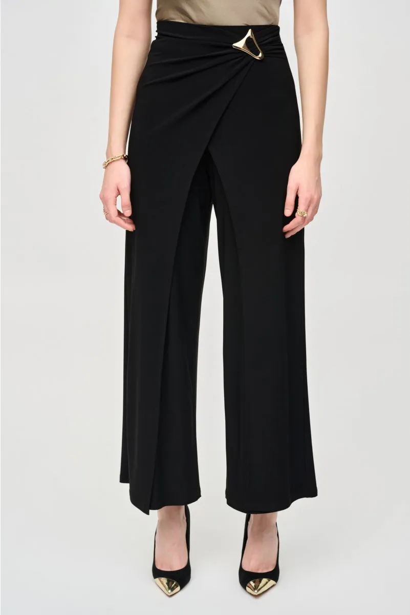 Joseph Ribkoff Black Wide-Leg Faux Wrap Trouser Pants 243028