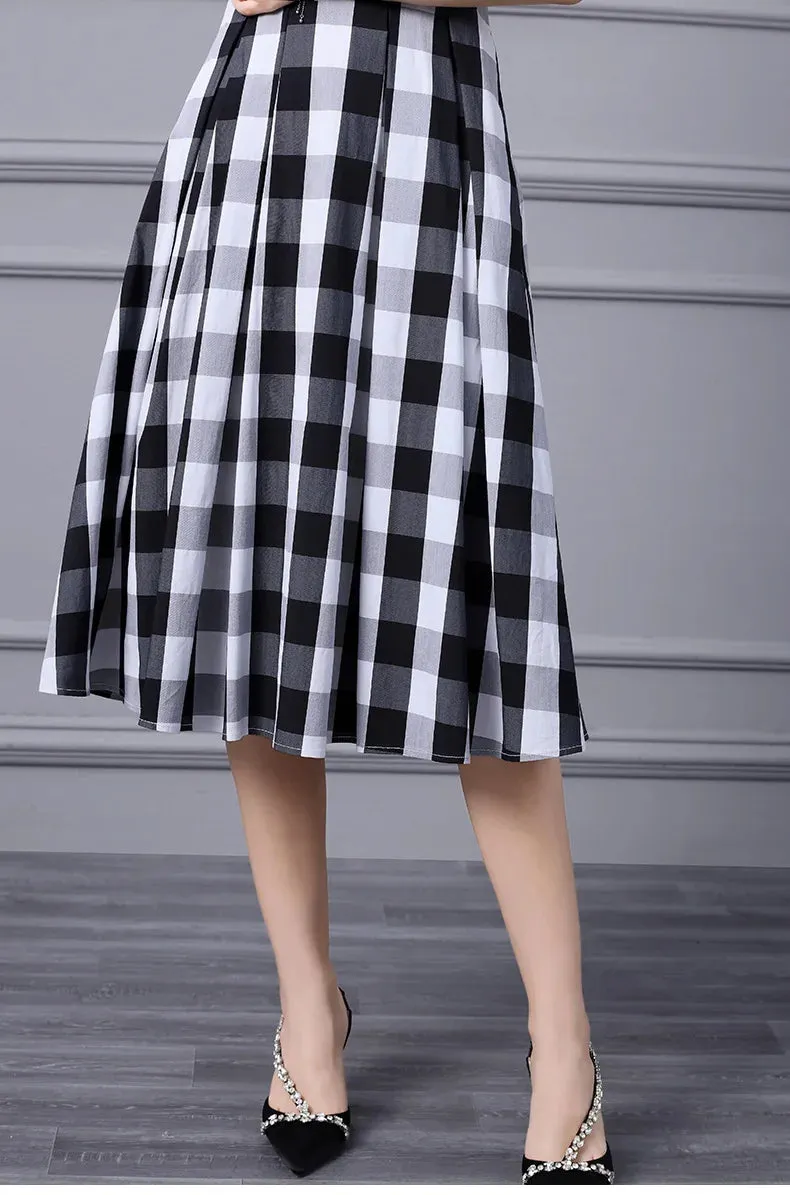 Julissa Black And White Plaid Dress High Waist Slim Mid-Length Dress