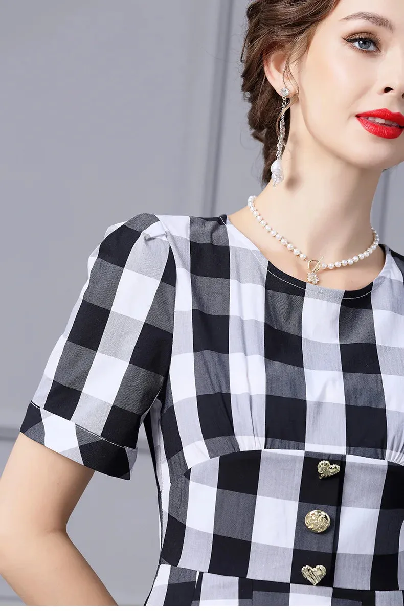 Julissa Black And White Plaid Dress High Waist Slim Mid-Length Dress