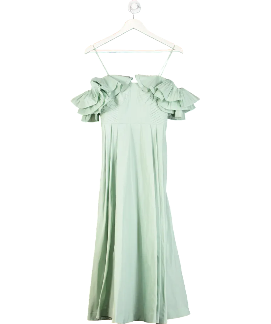 Karen Millen Green Ruffle Sleeve Lace Up Back Dress UK 4