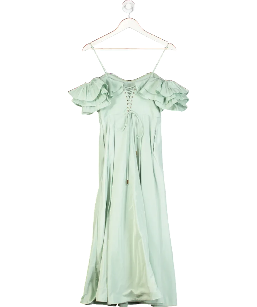 Karen Millen Green Ruffle Sleeve Lace Up Back Dress UK 4