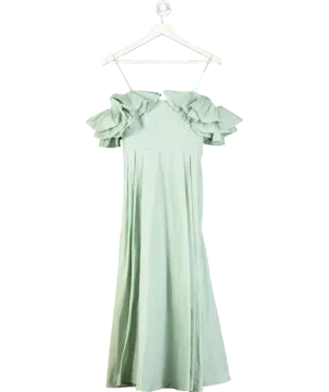 Karen Millen Green Ruffle Sleeve Lace Up Back Dress UK 4