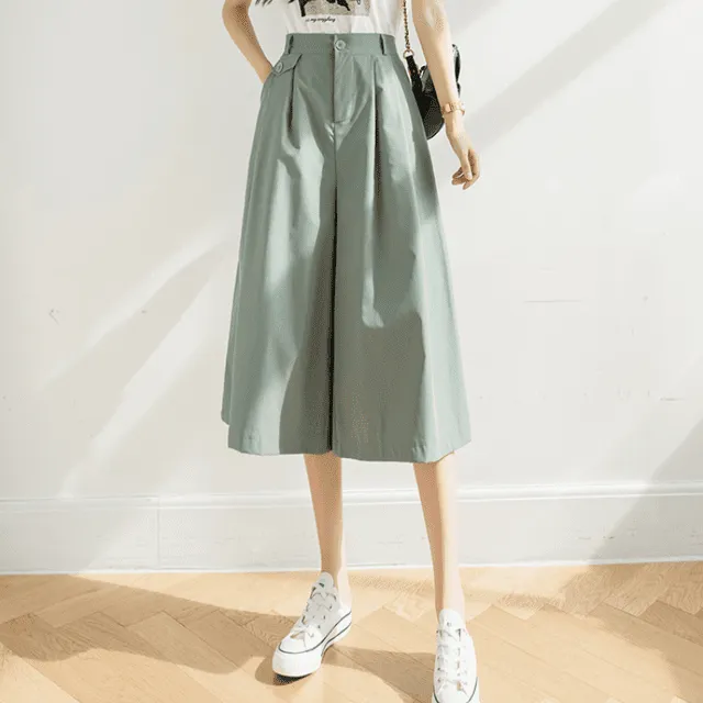 Kawaii Plicated Wide-leg Cropped Pants