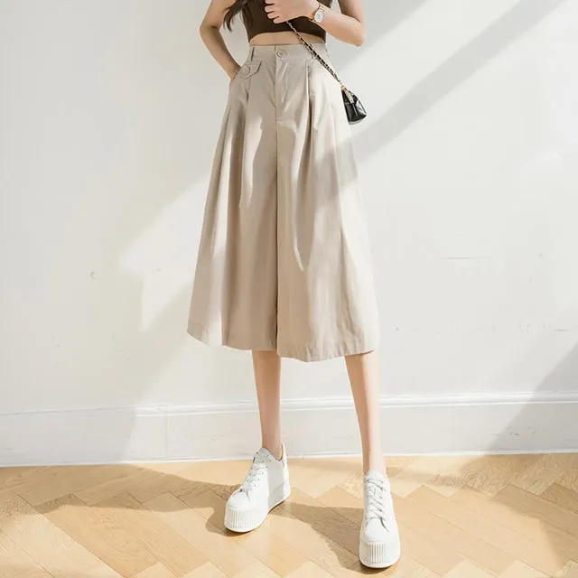 Kawaii Plicated Wide-leg Cropped Pants
