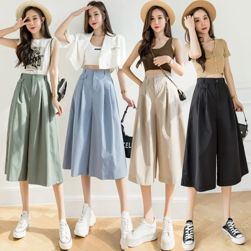 Kawaii Plicated Wide-leg Cropped Pants