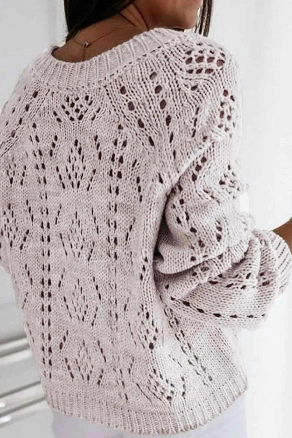 Khaki Solid Open Knit Button-Up Sweater Cardigan