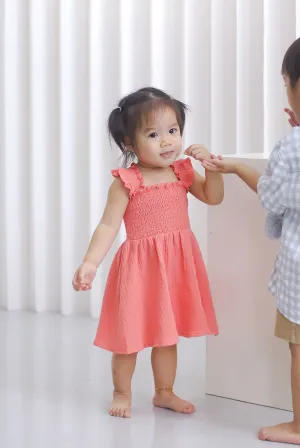 *KIDS* Bliss Ruffle Strap Smock Dress In Coral