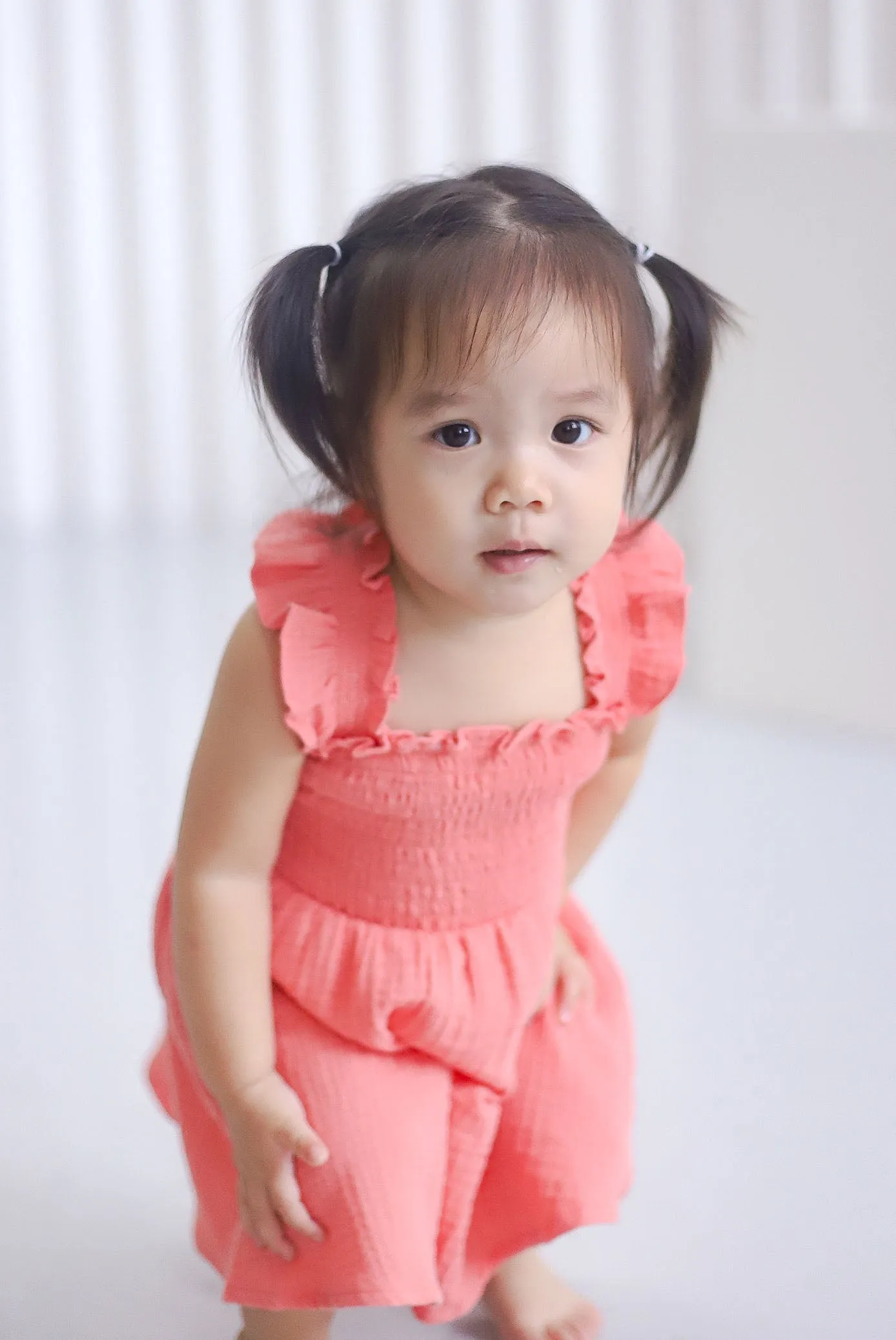 *KIDS* Bliss Ruffle Strap Smock Dress In Coral