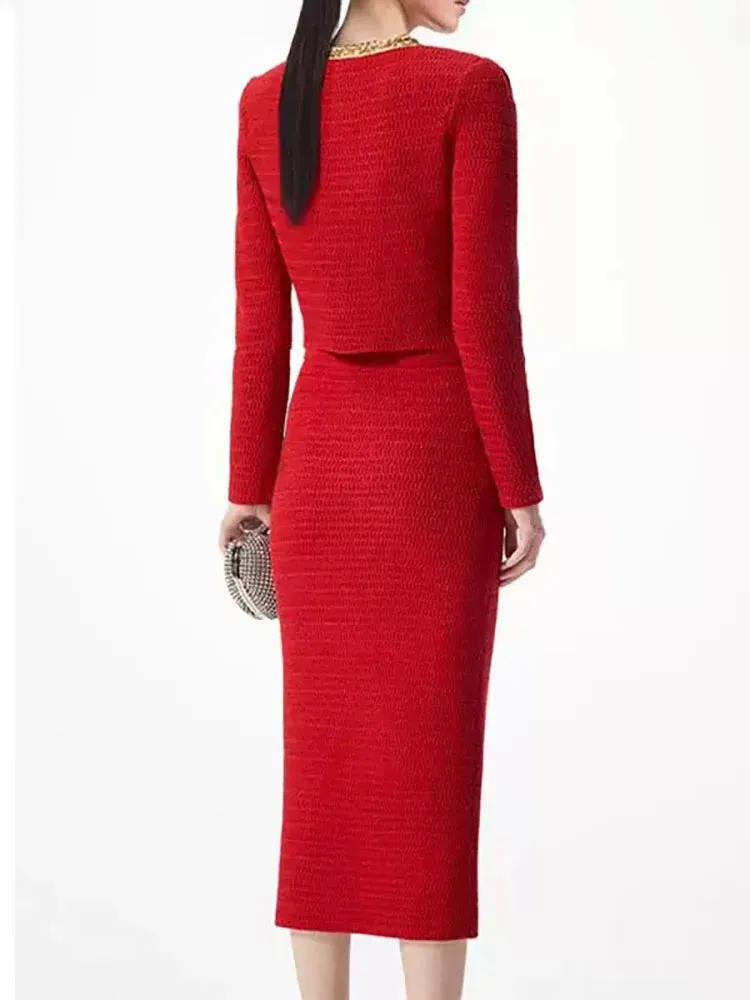 Knit Cardigan Midi Dresses Set