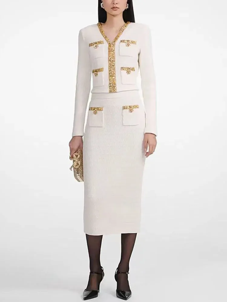 Knit Cardigan Midi Dresses Set