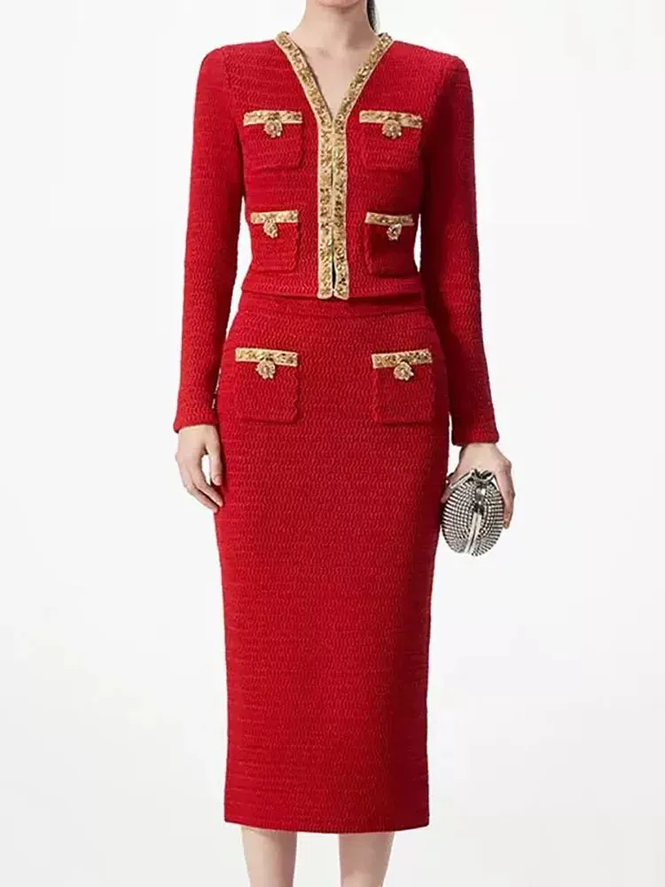 Knit Cardigan Midi Dresses Set