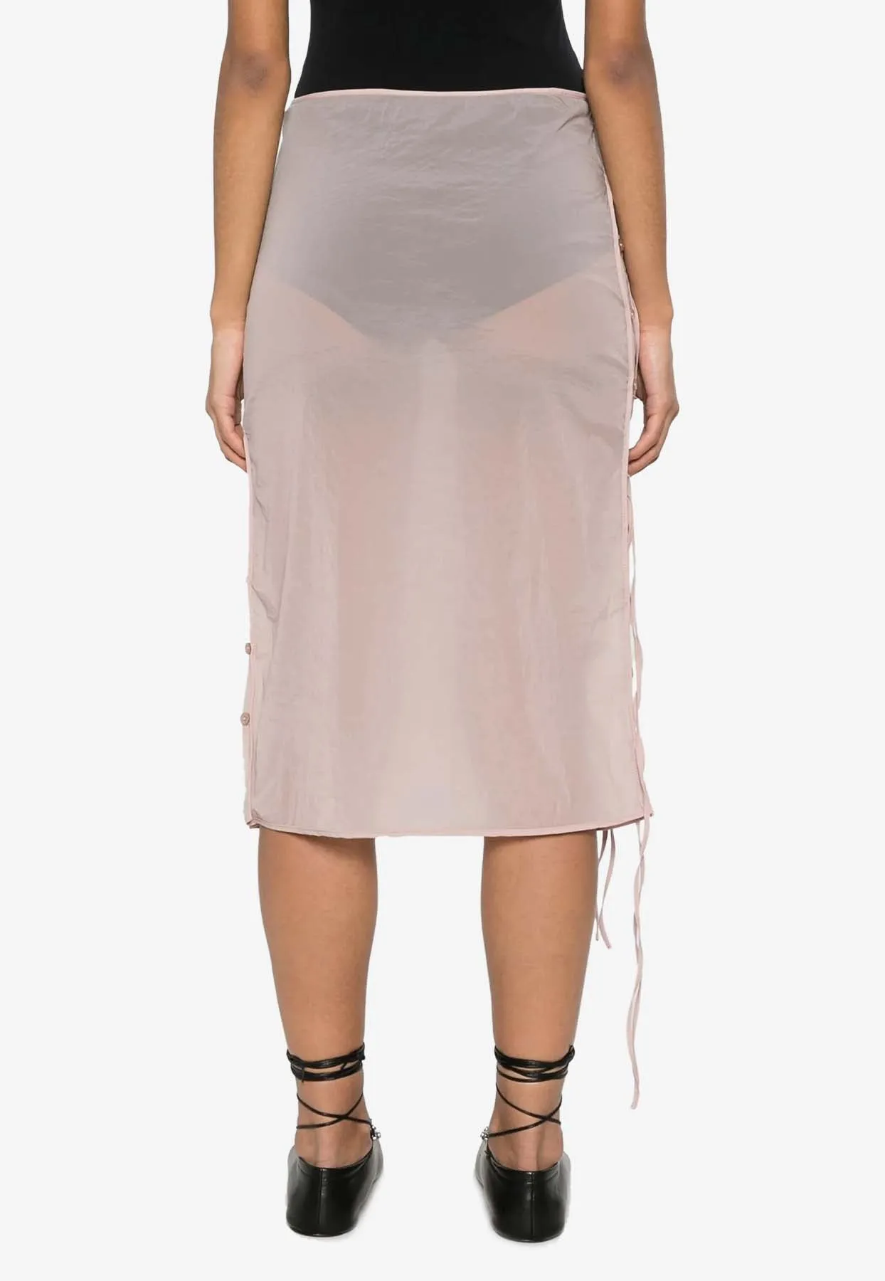 Lace-Up Sheer Midi Skirt