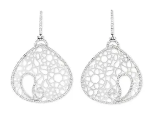 Large Openwork Diamond Earrings in 18K White Gold