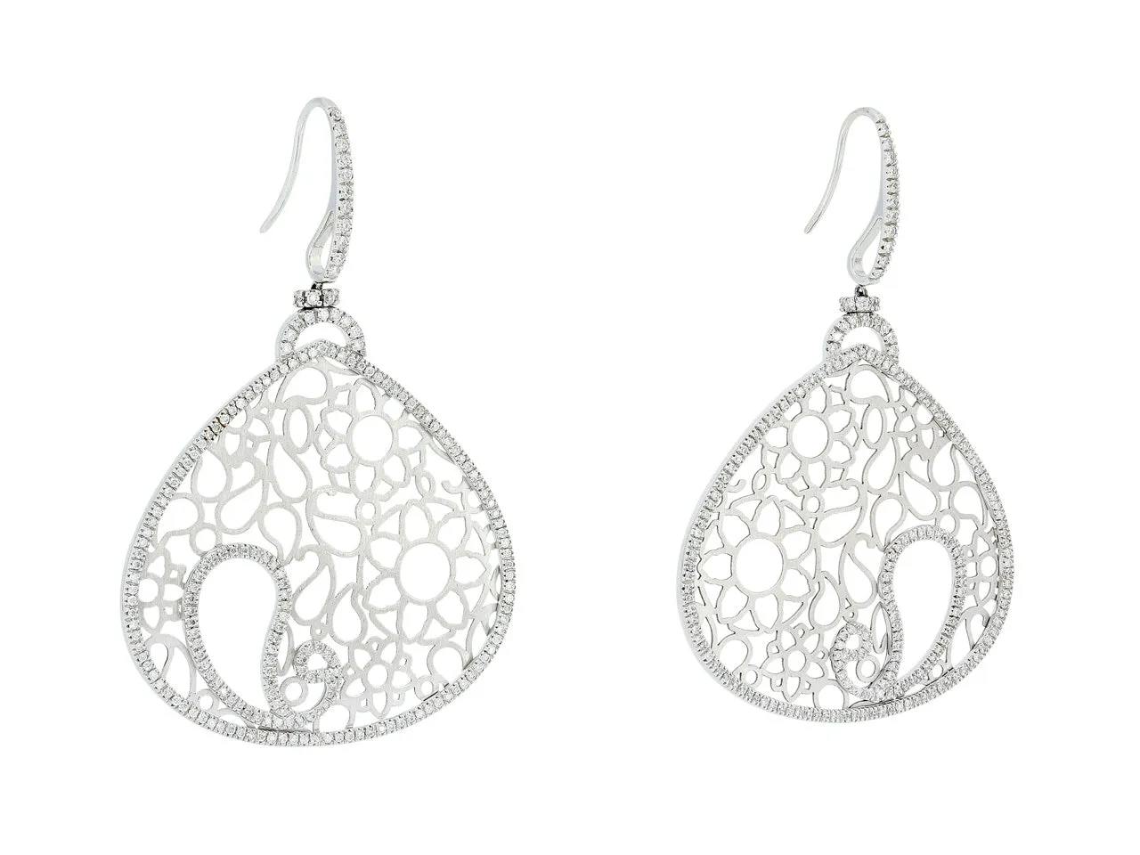 Large Openwork Diamond Earrings in 18K White Gold