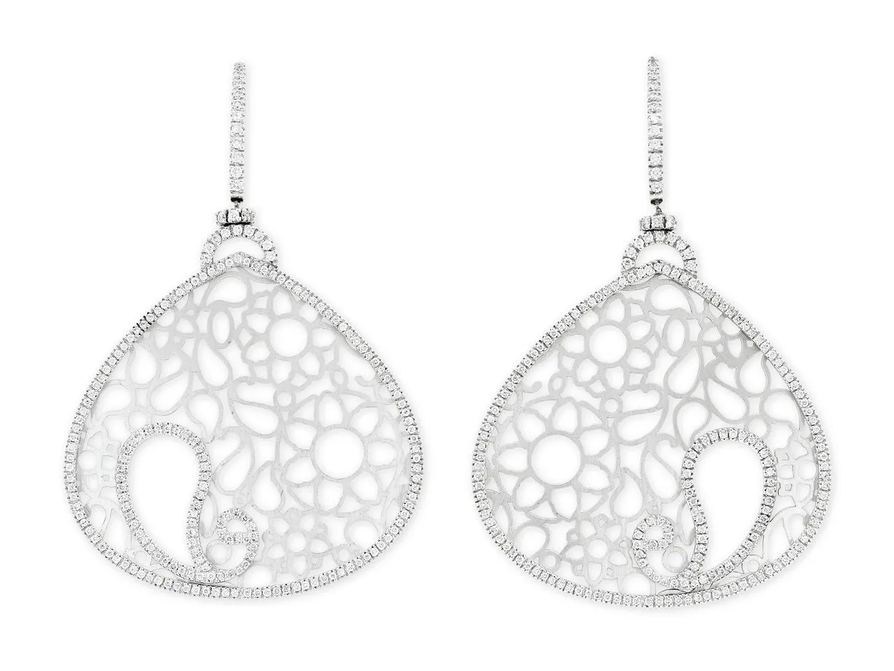 Large Openwork Diamond Earrings in 18K White Gold