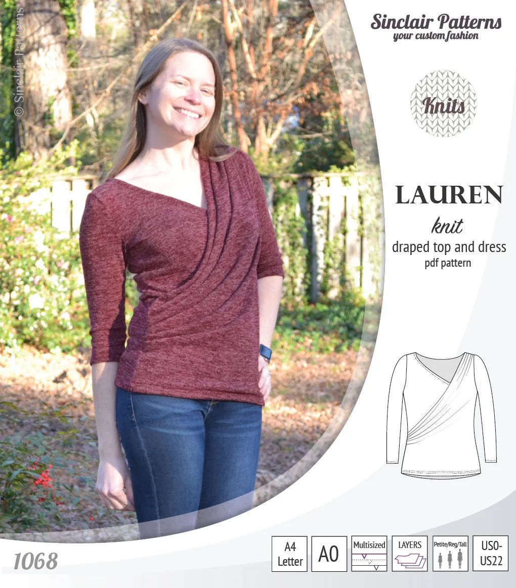 Lauren knit top and dress with front draped accent (PDF)