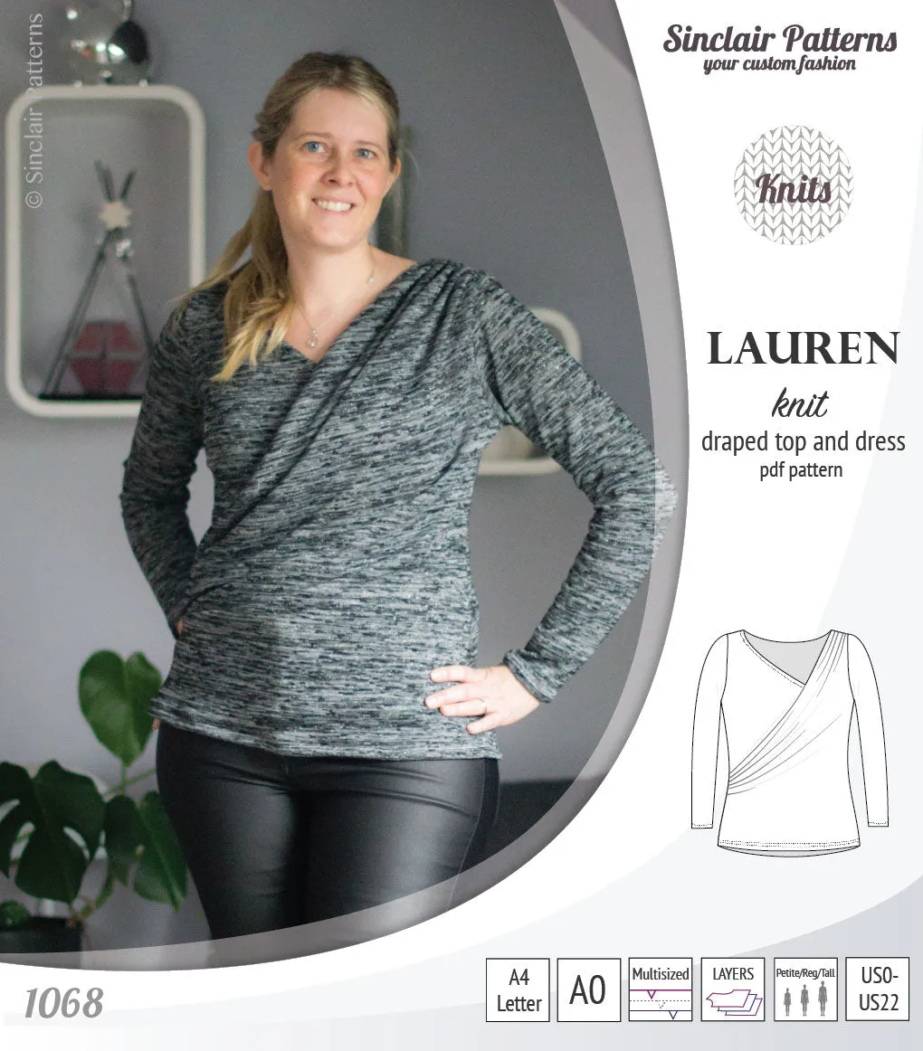 Lauren knit top and dress with front draped accent (PDF)