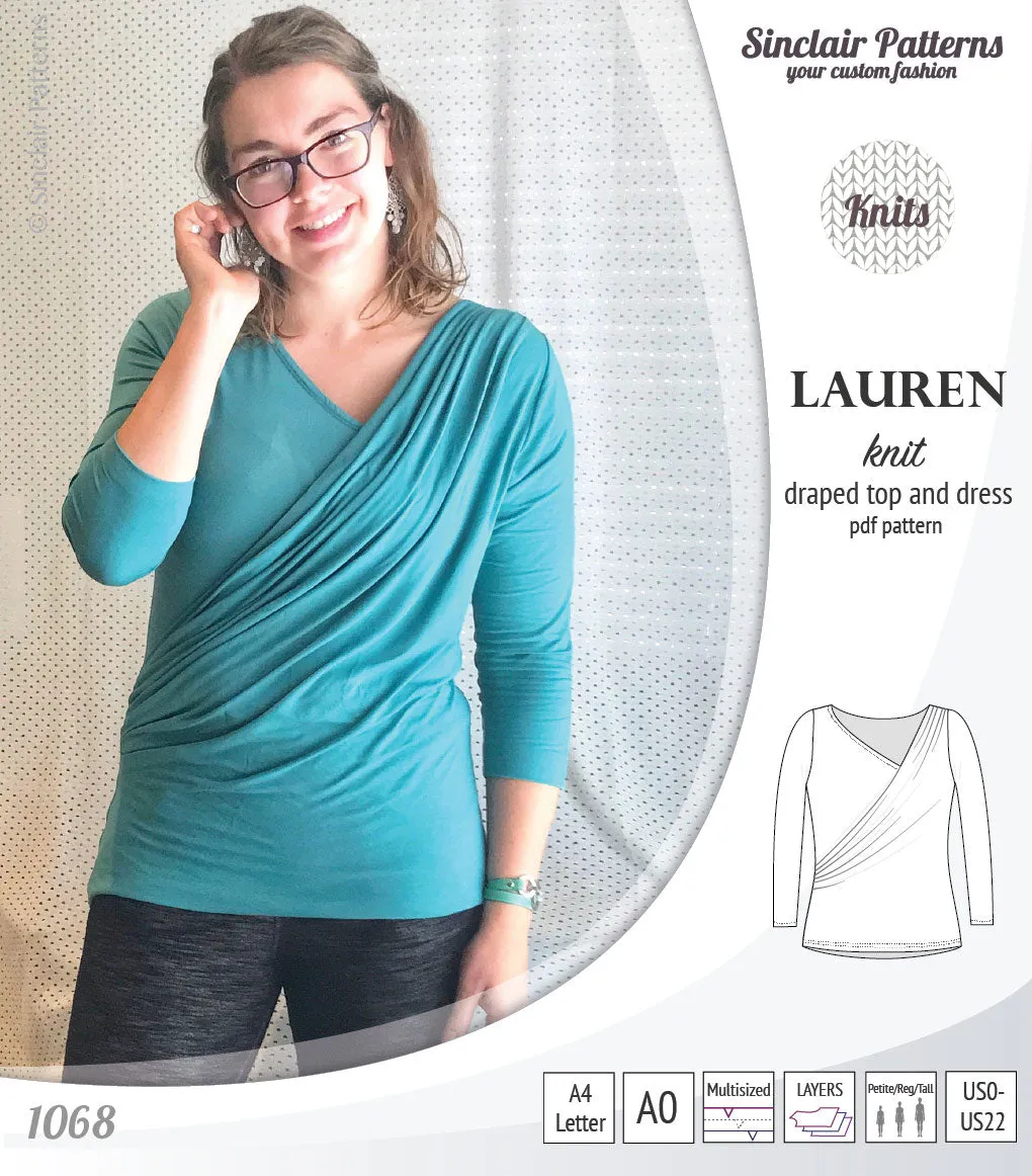 Lauren knit top and dress with front draped accent (PDF)
