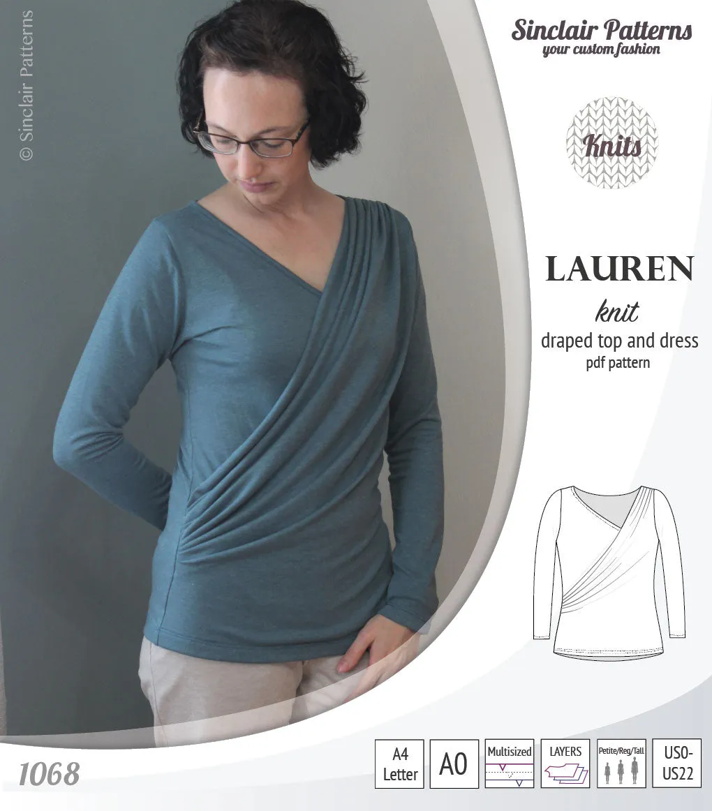 Lauren knit top and dress with front draped accent (PDF)