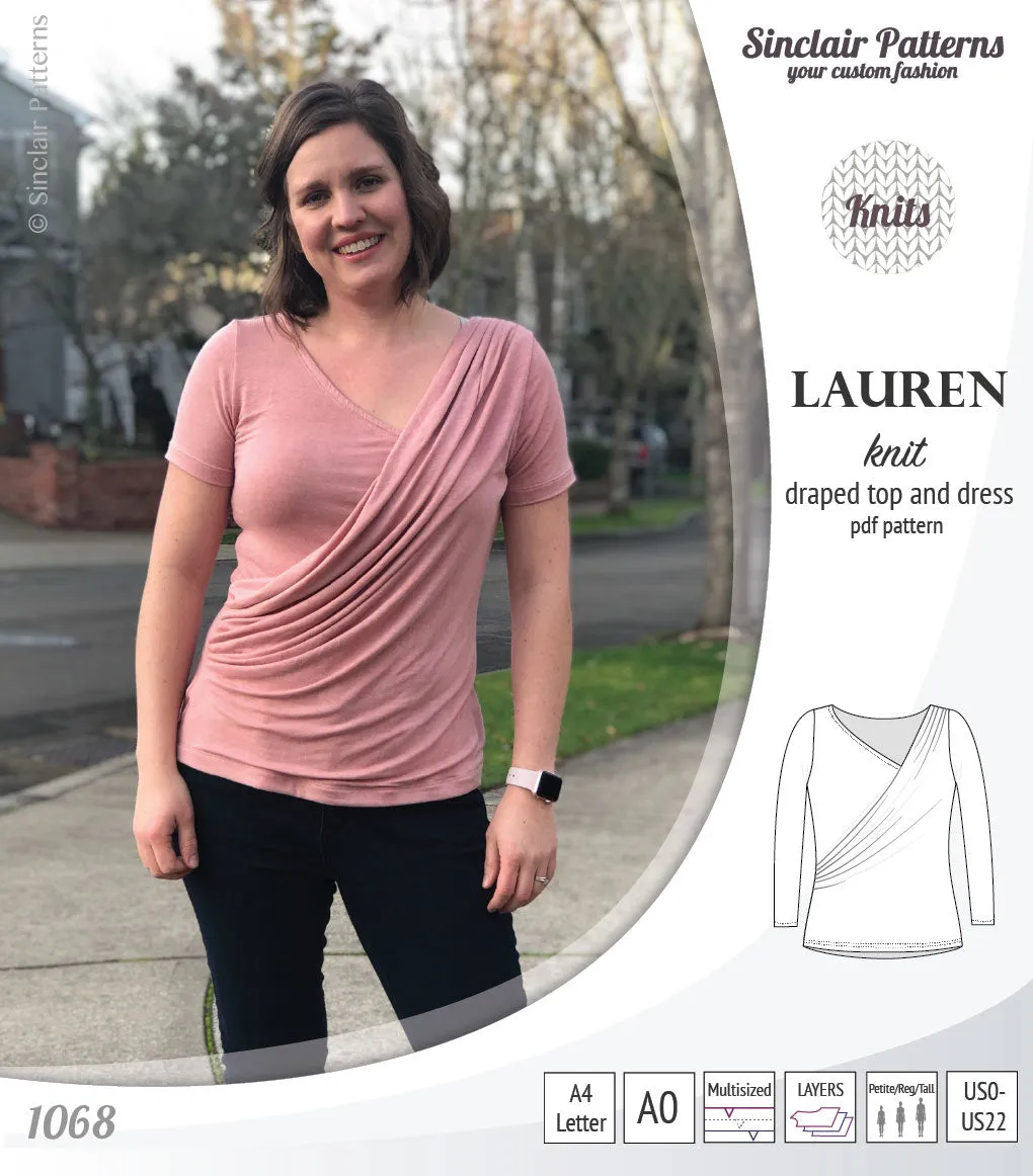 Lauren knit top and dress with front draped accent (PDF)
