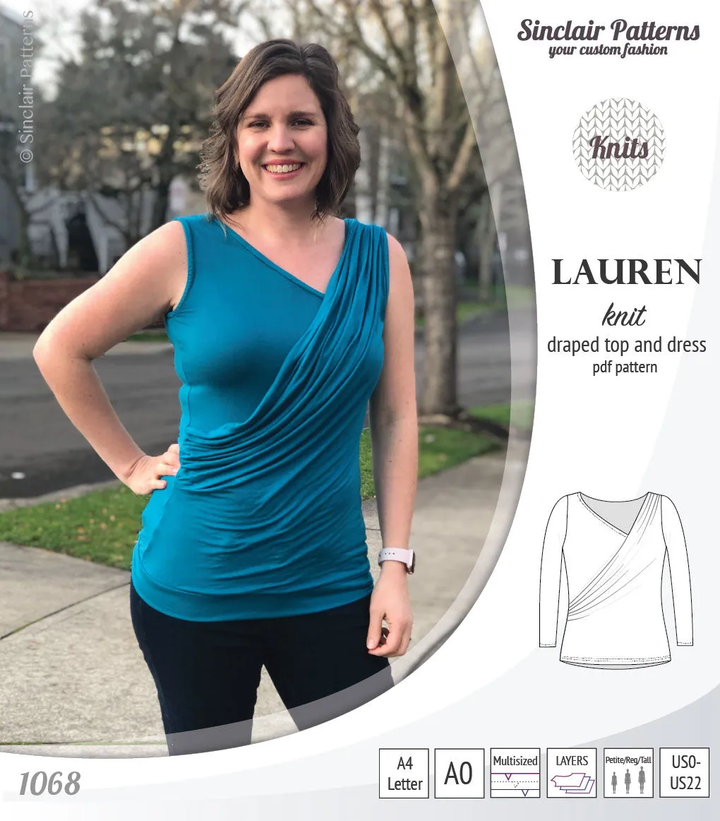 Lauren knit top and dress with front draped accent (PDF)