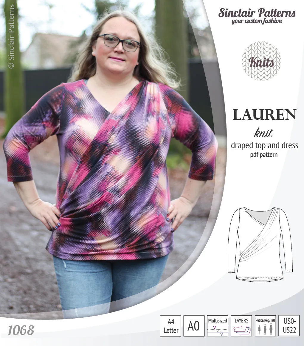 Lauren knit top and dress with front draped accent (PDF)