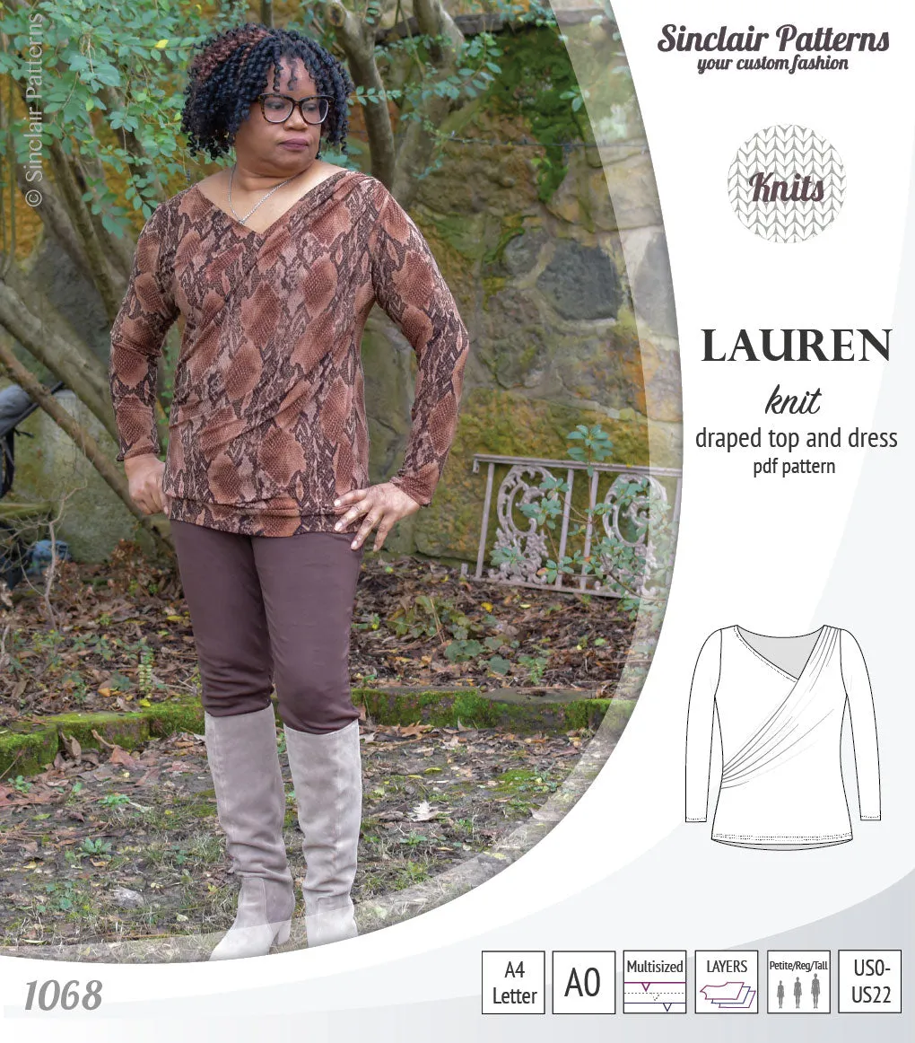 Lauren knit top and dress with front draped accent (PDF)
