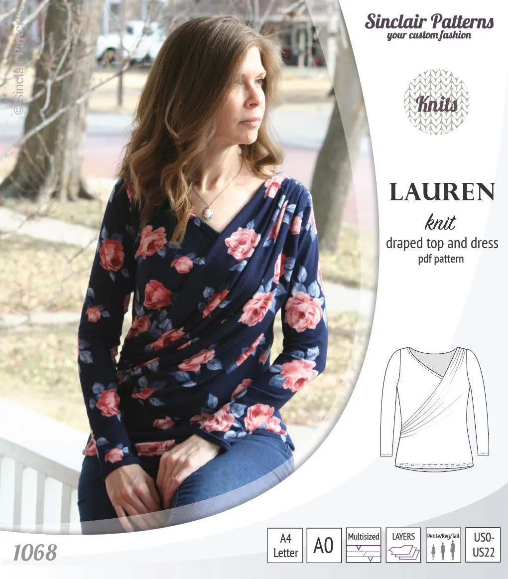 Lauren knit top and dress with front draped accent (PDF)