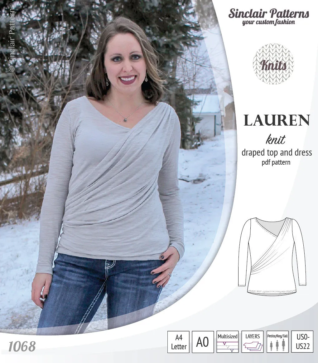 Lauren knit top and dress with front draped accent (PDF)