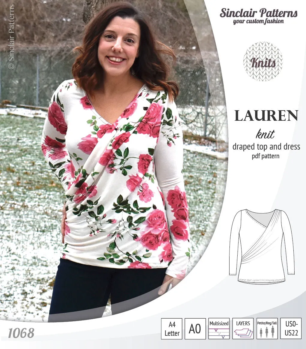 Lauren knit top and dress with front draped accent (PDF)
