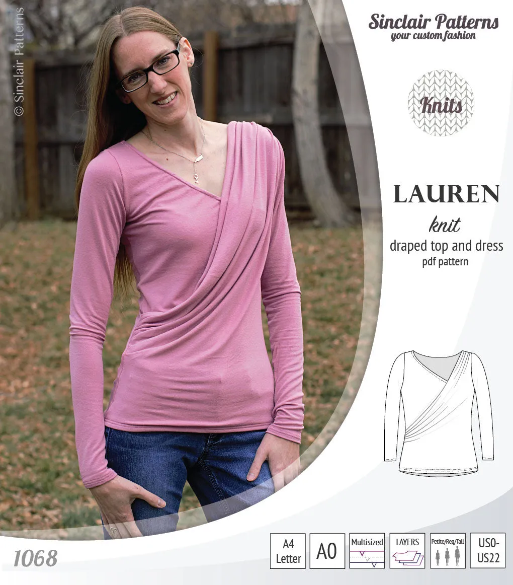 Lauren knit top and dress with front draped accent (PDF)