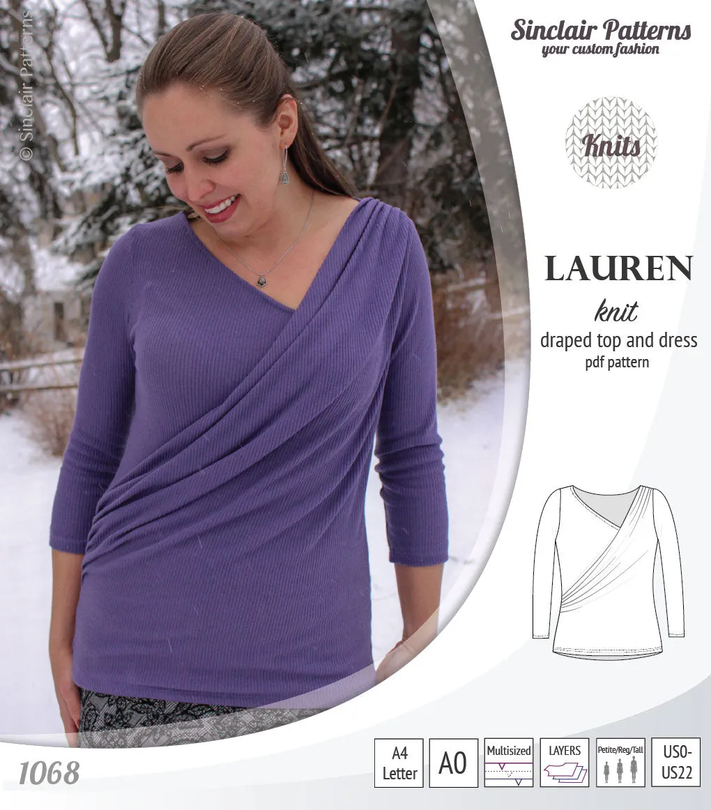 Lauren knit top and dress with front draped accent (PDF)