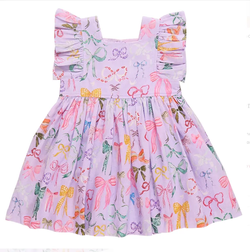 Lavender Watercolor Bows Elsie Dress