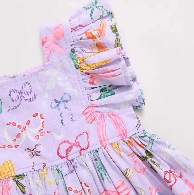 Lavender Watercolor Bows Elsie Dress